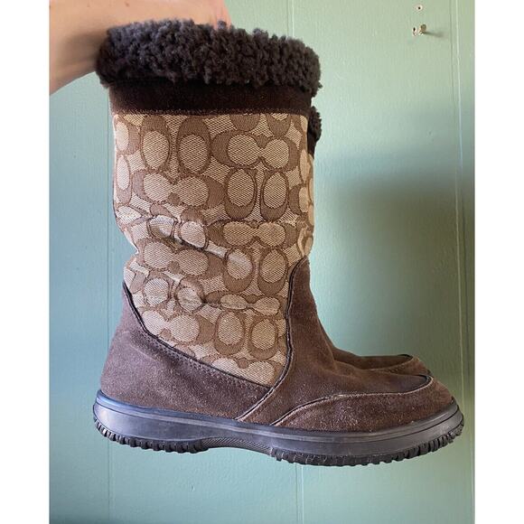 Coach Boots Womens Size 6.5 Sherman Chestnut Brown Mid Calf Winter Snow Shoes - Picture 5 of 13